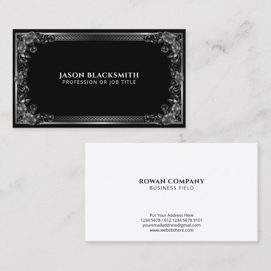 Luxe Regal Silver Lijst op zwart Visitekaartje (Voorkant / Achterkant)