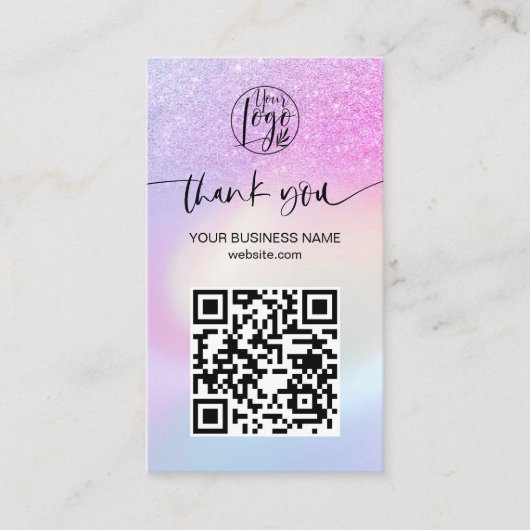 Luxe Regenboog Glitter Ombre Holografisch Dank u Visitekaartje (Voorkant)