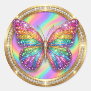 Luxe Regenboog Glitter Vlinder  Ronde Sticker