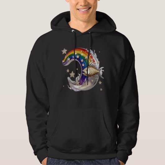 Luxe Regenboog Maan Vis 3D Ster Pullover Hoodie (Voorkant)