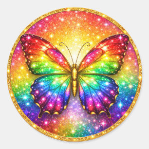 Luxe Regenboog Vlinder Cirkel Ronde Sticker