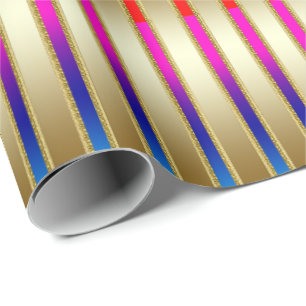 Luxe regenboogstrips op gouden achtergrond cadeaupapier