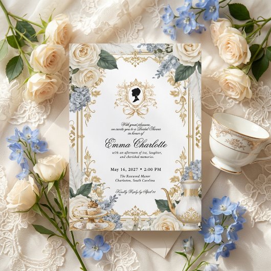 Luxe Regency Wintertheepartij bruidsuitnodiging Kaart