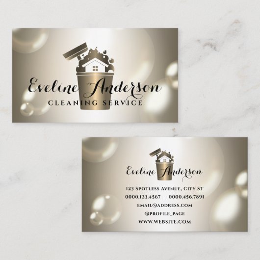 Luxe reiniging logo en bubbels visitekaartje (Voorkant / Achterkant)