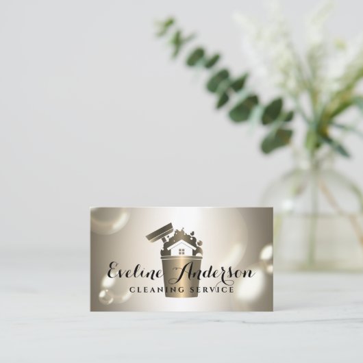 Luxe reiniging logo en bubbels visitekaartje (Staand voorkant)