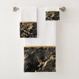 LUXE RETRO MARBLE BLACK GOLD BATHROOM SET BAD HANDDOEK