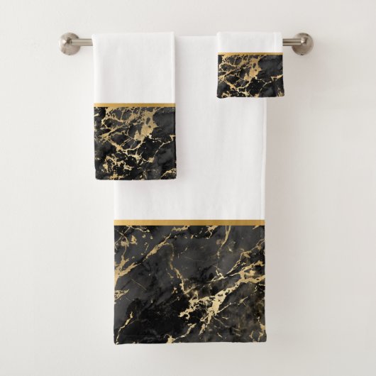 LUXE RETRO MARBLE BLACK GOLD BATHROOM SET BAD HANDDOEK (Insitu)