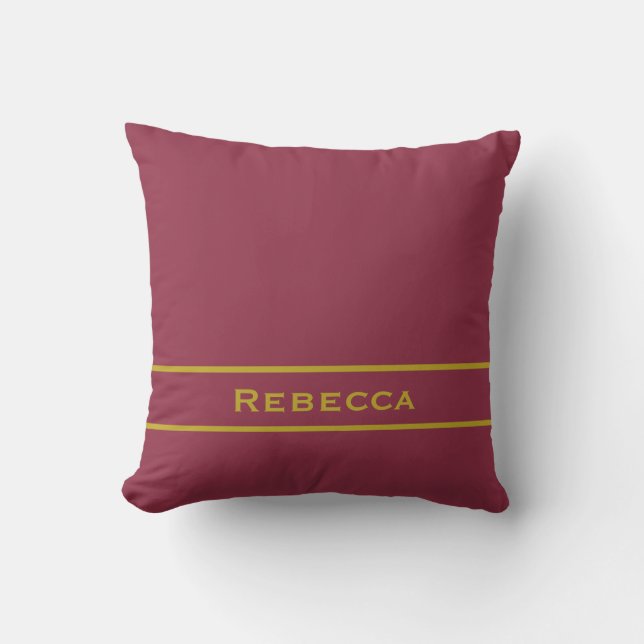 Luxe Retro Rood Effenkleurige Vlakke Monogram Kussen (Voorkant)