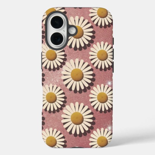 Luxe Retro White Daisies iPhone 16 Hoesje (Achterkant)