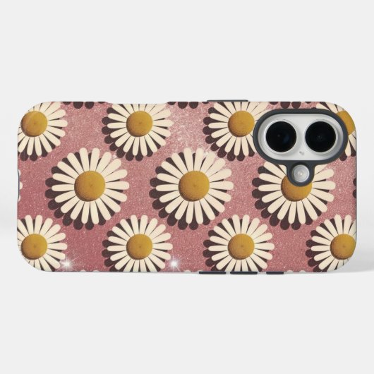 Luxe Retro White Daisies iPhone 16 Hoesje (Achterkant (horizontaal))