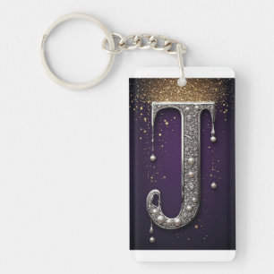 Luxe Rhinestone J Letter Met Diamanten, Parels  Sleutelhanger