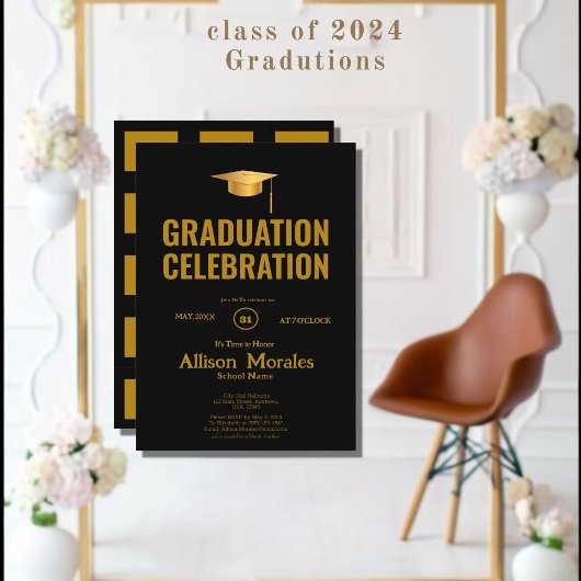 luxe Rich Gold Black Simple Classic Afstuderen Kaart