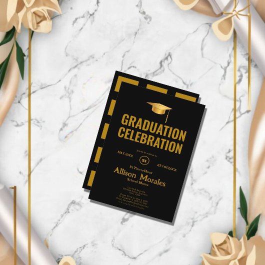 luxe Rich Gold Black Simple Classic Afstuderen Kaart