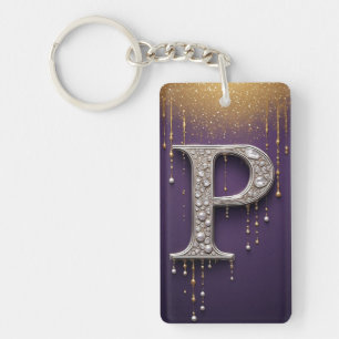 Luxe Rijnsteentje P Letter Met Diamanten, Parels A Sleutelhanger