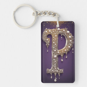 Luxe Rijnsteentje P Letter Met Diamanten, Parels  Sleutelhanger