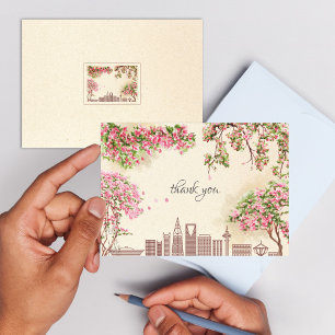 Luxe Riyadh Skyline Bougainvillea Bruiloft Bedanke Kaart