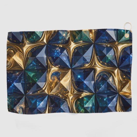 Luxe Robijn Blauwe Goud Marmer Geometrisch Golfhanddoek (Horizontaal)