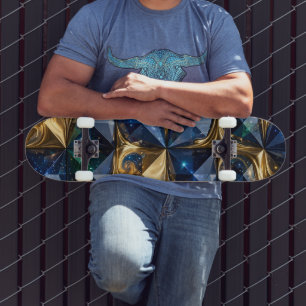 Luxe Robijn Blauwe Goud Marmer Geometrisch Persoonlijk Skateboard