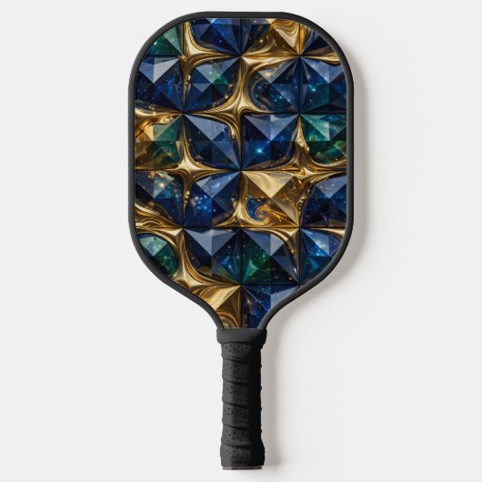 Luxe Robijn Blauwe Gouden Marmer Geometrisch Pickleball Paddle (Voorkant)