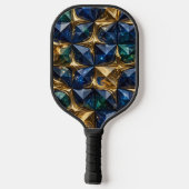 Luxe Robijn Blauwe Gouden Marmer Geometrisch Pickleball Paddle (Achterkant)