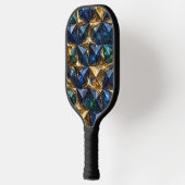 Luxe Robijn Blauwe Gouden Marmer Geometrisch Pickleball Paddle (Links)