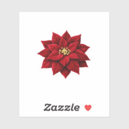 Luxe Robijnrood Fluwelen Poinsettia Sticker Goud B