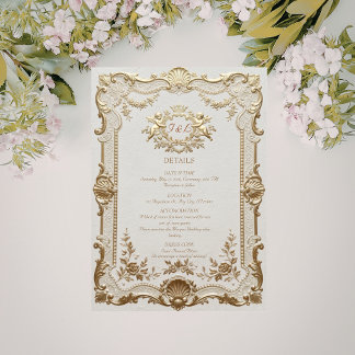 Luxe Rococo Elegante Franse Kant Bruiloft Informatiekaartje