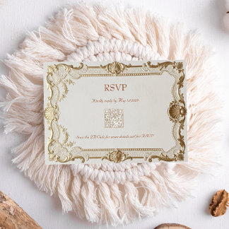 Luxe Rococo Elegante Franse Kant Bruiloft QR RSVP Kaartje