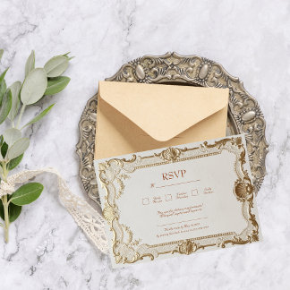 Luxe Rococo Elegante Franse Kant Bruiloft RSVP Kaartje