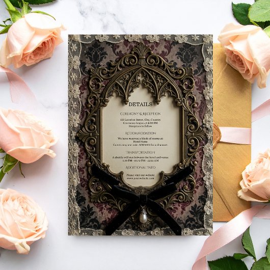 Luxe Rococo Victoriaanse Kant Gotische Bruiloft Informatiekaartje