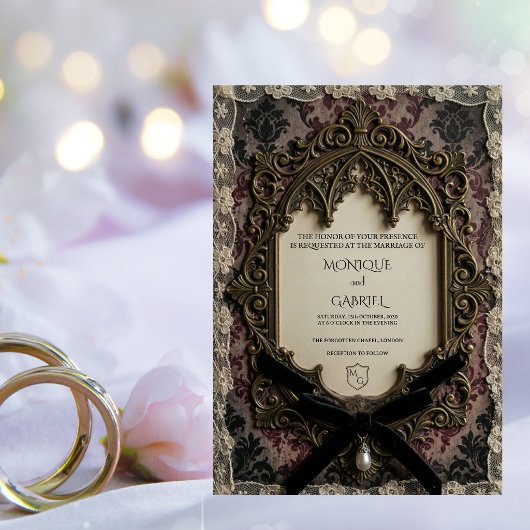 Luxe Rococo Victoriaanse Kant Gotische Bruiloft Kaart