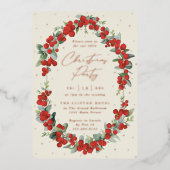 Luxe Rode Berry + Eucalyptusfeest Folie Uitnodiging (Voorkant)