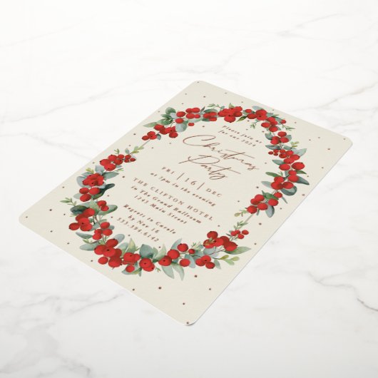 Luxe Rode Berry + Eucalyptusfeest Folie Uitnodiging (Gedraaid)