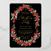 Luxe Rode Bes + Eucalyptus Kerstfeest Folie Uitnodiging (Voorkant)