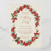 Luxe Rode Bes + Eucalyptus Kerstfeest Folie Uitnodiging (Voorkant)