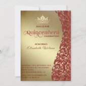  luxe rode damast gouden tiara Quinceañera Kaart (Voorkant)