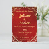 Luxe rode en gouden huwelijksuitnodiging kaart (Staand voorkant)