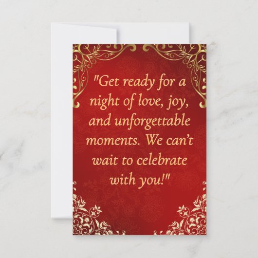 Luxe rode en gouden huwelijksuitnodiging kaart (Achterkant)