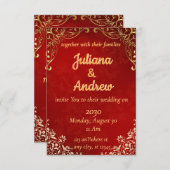 Luxe rode en gouden huwelijksuitnodiging kaart (Voorkant / Achterkant)