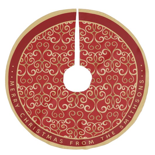 LUXE RODE EN GOUDEN KERSTDAMAST GEPERSONALISEERD KERSTBOOM ROK (Voorkant)