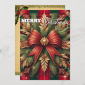 Luxe rode en groene geruite feestelijke gouden acc feestdagenkaart (Voorkant / Achterkant)