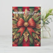 Luxe rode en groene geruite feestelijke gouden acc feestdagenkaart (Staand voorkant)