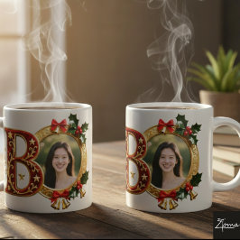 Luxe Rode Fluwelen Gouden Kerstletter B Koffiemok