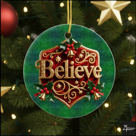 Luxe Rode Fluwelen Gouden Kerstmis ( Geloof ) Keramisch Ornament