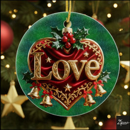 Luxe Rode Fluwelen Gouden Kerstmis (liefde) Keramisch Ornament