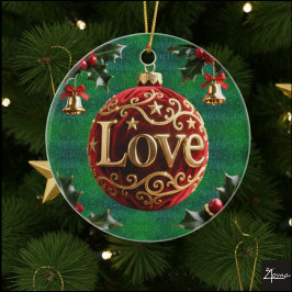 Luxe Rode Fluwelen Gouden Kerstmis (liefde) Keramisch Ornament