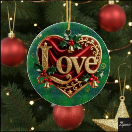 Luxe Rode Fluwelen Gouden Kerstmis (liefde) Keramisch Ornament