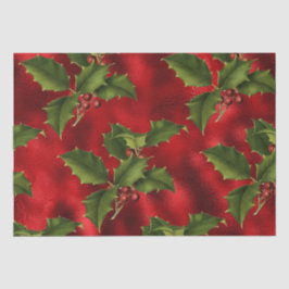 Luxe rode Folie, Groene Holly, rode bessen die P Tissuepapier