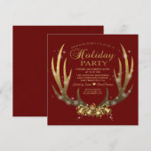 Luxe rode gouden folie herten gewei vakantiefeest  kaart (Voorkant / Achterkant)
