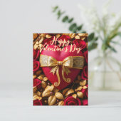 Luxe Rode Hart en Rozen Valentijnsdag Briefkaart (Staand voorkant)